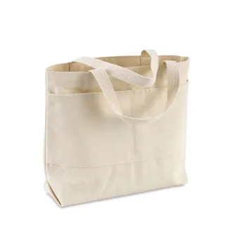Canvas Zipper Tote Bag with Pocket