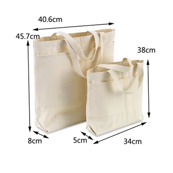 Canvas Zipper Tote Bag with Pocket