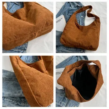 Custom Corduroy Shopping Tote with Front Pocket