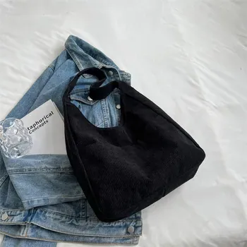 Custom Corduroy Shopping Tote with Front Pocket
