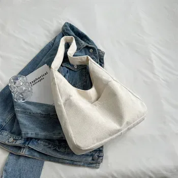 Custom Corduroy Shopping Tote with Front Pocket