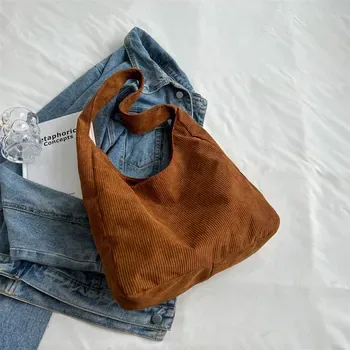 Custom Corduroy Shopping Tote with Front Pocket