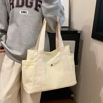 Custom Zippered Canvas Shopping Tote with Multiple Pockets