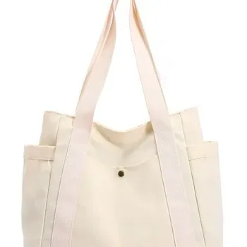 Custom Zippered Canvas Shopping Tote with Multiple Pockets