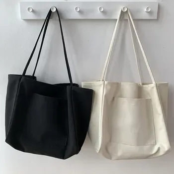 Custom Black Canvas Shopping Tote with Front Pocket