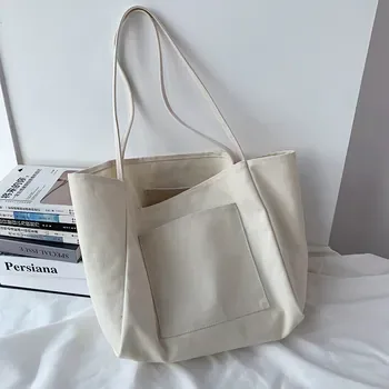 Custom Black Canvas Shopping Tote with Front Pocket