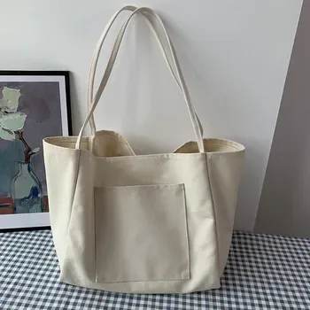 Custom Black Canvas Shopping Tote with Front Pocket