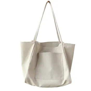 Custom Black Canvas Shopping Tote with Front Pocket