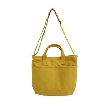Multi-Pocket Cotton Crossbody Tote Bag
