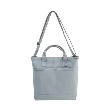 Multi-Pocket Cotton Crossbody Tote Bag