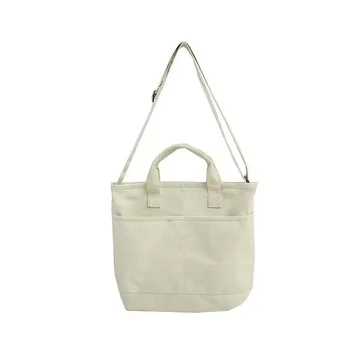 Multi-Pocket Cotton Crossbody Tote Bag