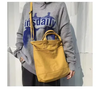 Multi-Pocket Cotton Crossbody Tote Bag