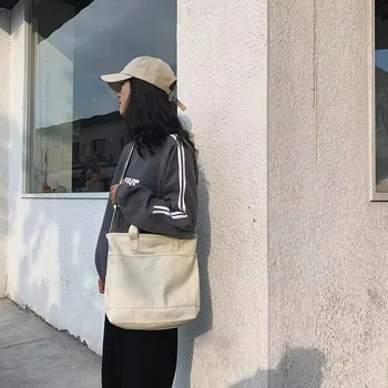 Multi-Pocket Cotton Crossbody Tote Bag