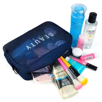 Custom Mesh Zippered Black Makeup Pouch