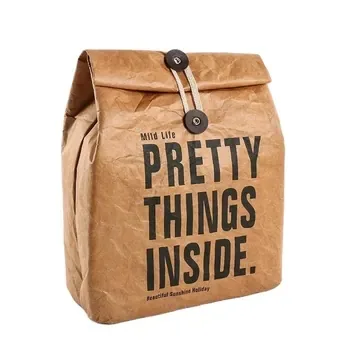 Custom Insulated Foil-Lined Foldable Kraft paper Lunch Cooler Bag