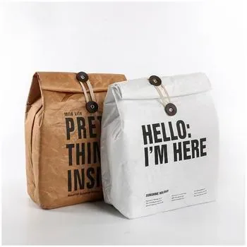 Custom Insulated Foil-Lined Foldable Kraft paper Lunch Cooler Bag