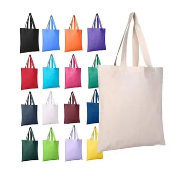 Beige and Black Canvas Grocery Shoulder Tote