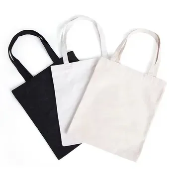 Beige and Black Canvas Grocery Shoulder Tote