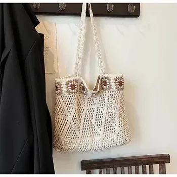 Hollow-Knit Polyester Shoulder Tote