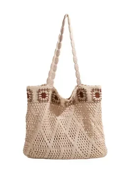 Hollow-Knit Polyester Shoulder Tote