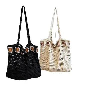 Hollow-Knit Polyester Shoulder Tote