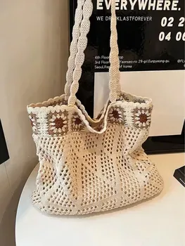 Hollow-Knit Polyester Shoulder Tote