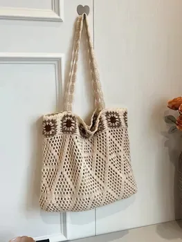 Hollow-Knit Polyester Shoulder Tote