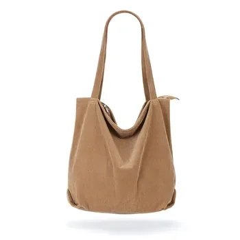 Corduroy Zipper Shopping Tote
