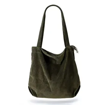Corduroy Zipper Shopping Tote
