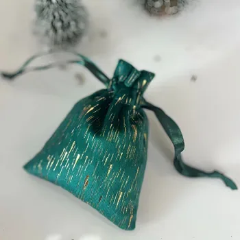 Custom Christmas-Print Silk Drawstring Gift Bag
