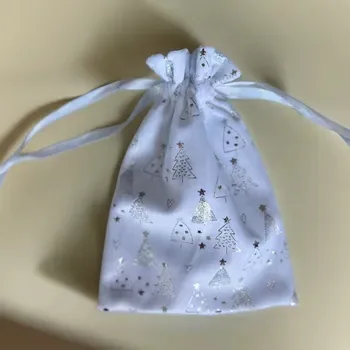 Custom Christmas-Print Silk Drawstring Gift Bag