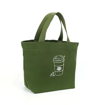 Green Cotton Canvas Shoulder Tote