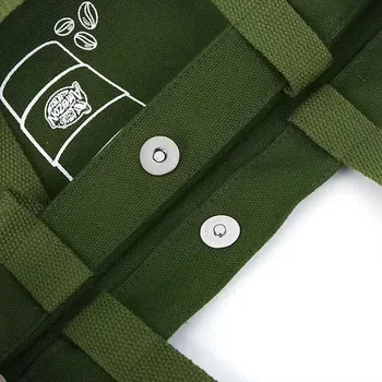 Green Cotton Canvas Shoulder Tote