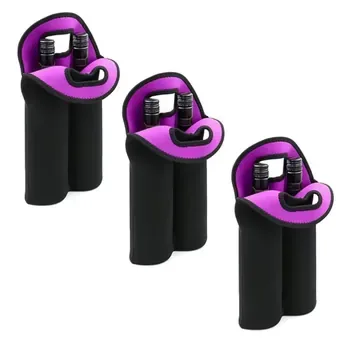 Custom Insulated Black Neoprene Wine Bottle Bag