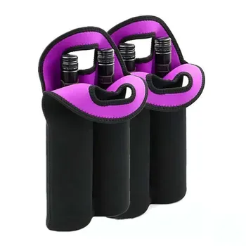 Custom Insulated Black Neoprene Wine Bottle Bag