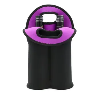 Custom Insulated Black Neoprene Wine Bottle Bag