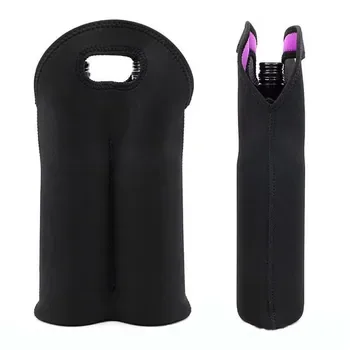 Custom Insulated Black Neoprene Wine Bottle Bag