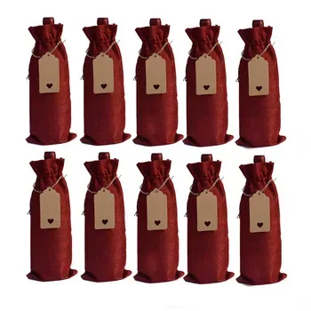 Ten-Piece Linen Wine Bottle Drawstring Bag Set