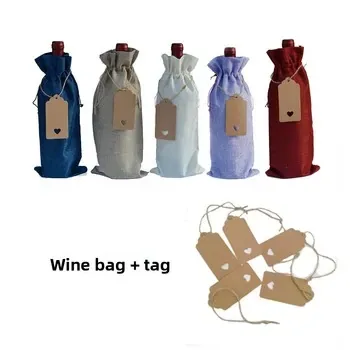 Ten-Piece Linen Wine Bottle Drawstring Bag Set