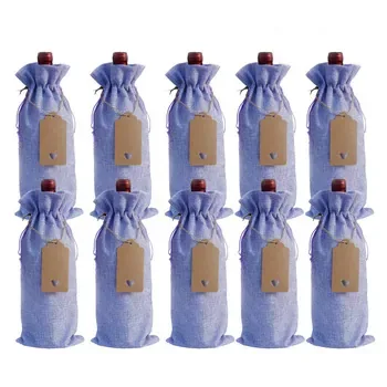 Ten-Piece Linen Wine Bottle Drawstring Bag Set