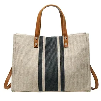 Custom Waterproof Striped Canvas Shopping Tote