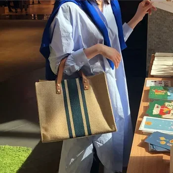 Custom Waterproof Striped Canvas Shopping Tote