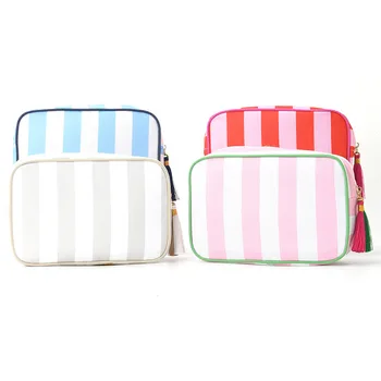 Waterproof Pink Striped Travel Makeup Bag