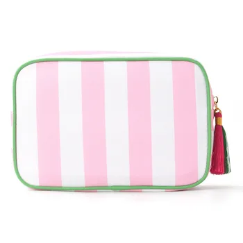 Waterproof Pink Striped Travel Makeup Bag