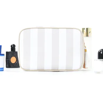 Waterproof Pink Striped Travel Makeup Bag