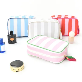 Waterproof Pink Striped Travel Makeup Bag