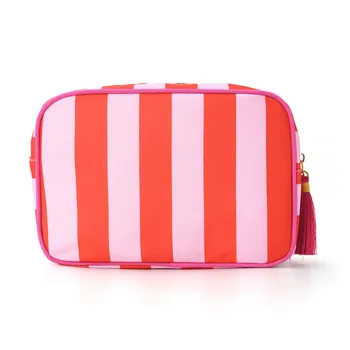 Waterproof Pink Striped Travel Makeup Bag
