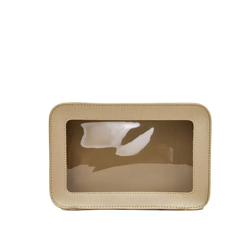 Transparent PVC cosmetic clutch bag with zipper closure