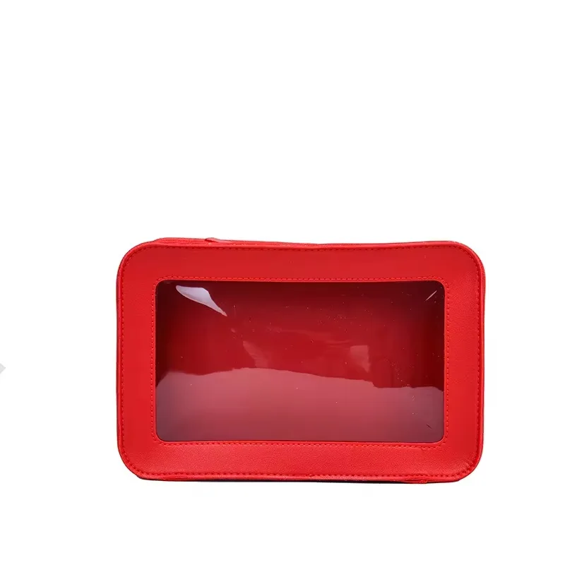 Transparent PVC cosmetic clutch bag with zipper closure