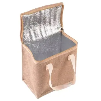 Custom Insulated Natural Jute Lunch Cooler Bag